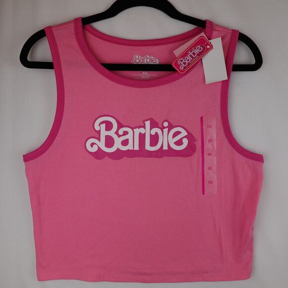 NWT Barbie The Movie Crop Top Shirt XXL Pink Logo Sleeveless Graphic Cute Girly - Picture 1 of 7